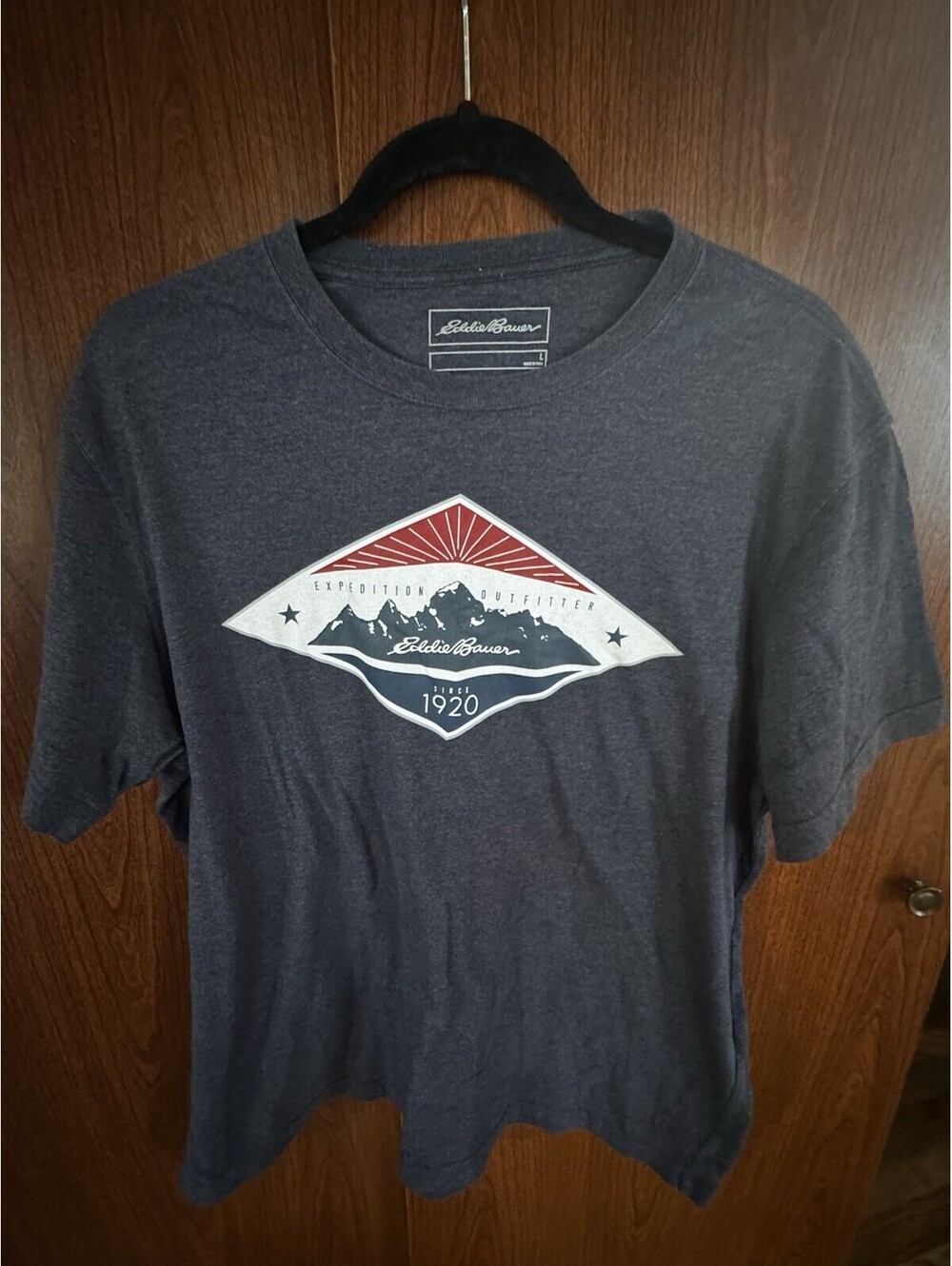 Eddie Bauer Mens L Expedition Outfitter 1920 Mountain Graphic T Shirt Gray